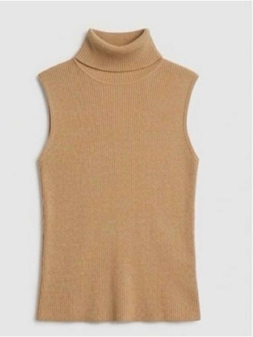 Sleeveless Turtleneck Knit Top in Camel